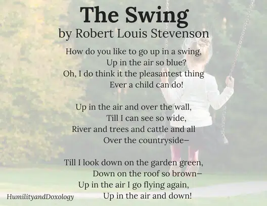 The Swing, by Robert Louis Stevenson, National Poetry Month, Poem in your pocket
