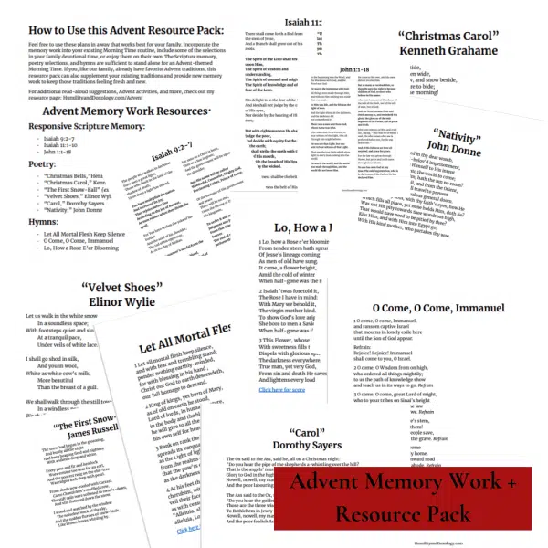 advent Christmas homeschool memory work morning time resource pack