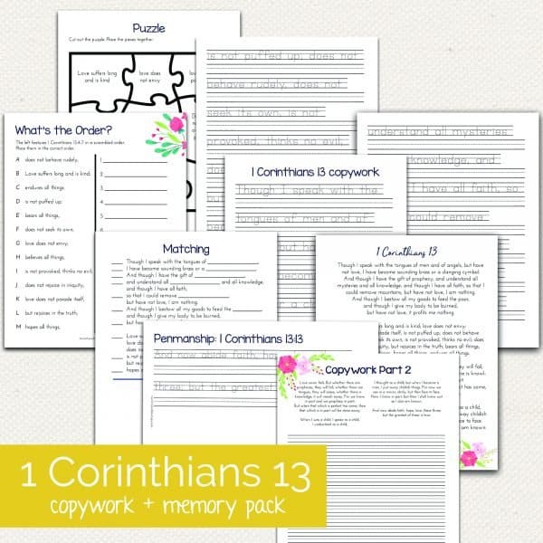 1 Corinthians 13 copywork memory work homeschool morning basket