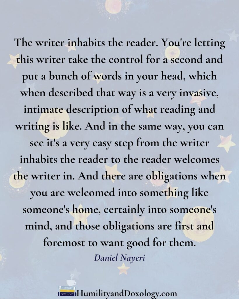 writer inhabits the reader  Truth Story Hospitality Hope Daniel Nayeri author